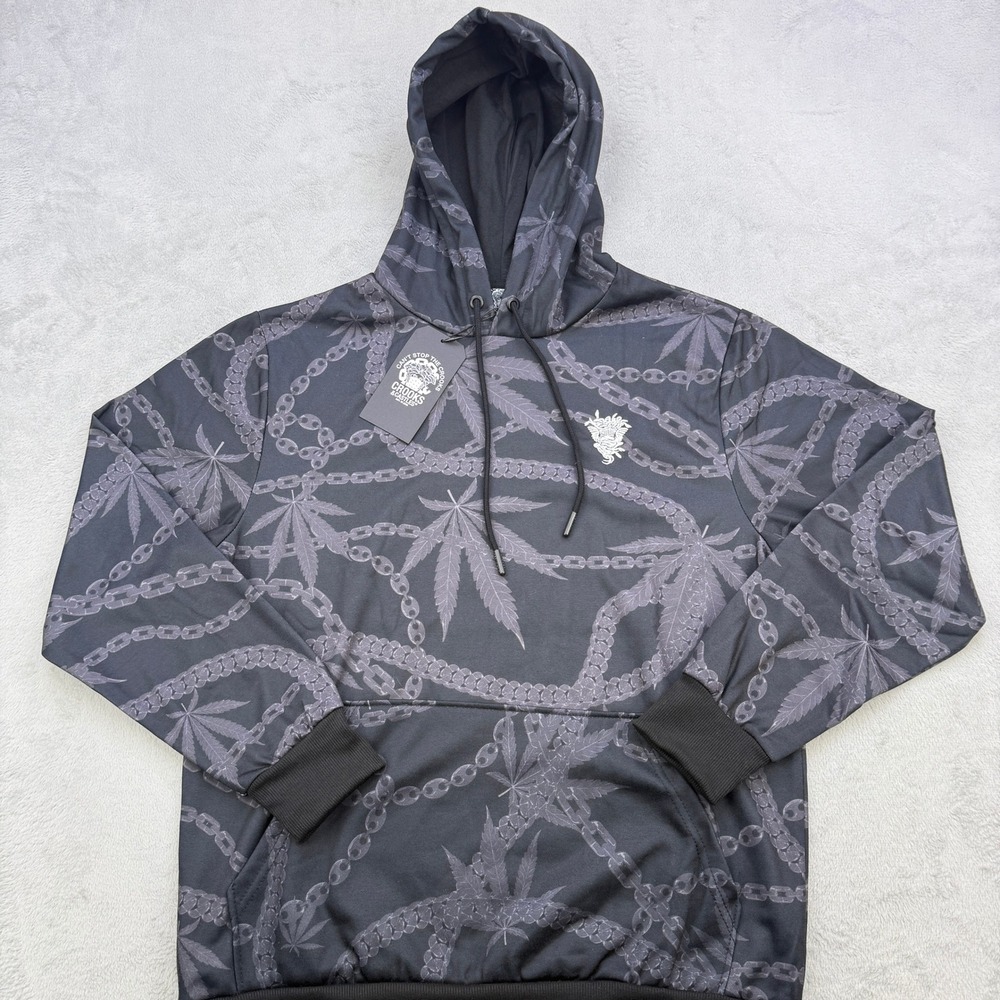 Crooks and Castles Hoodie Mens Large Black Chain Leaf Medusa Graphic Streetwear